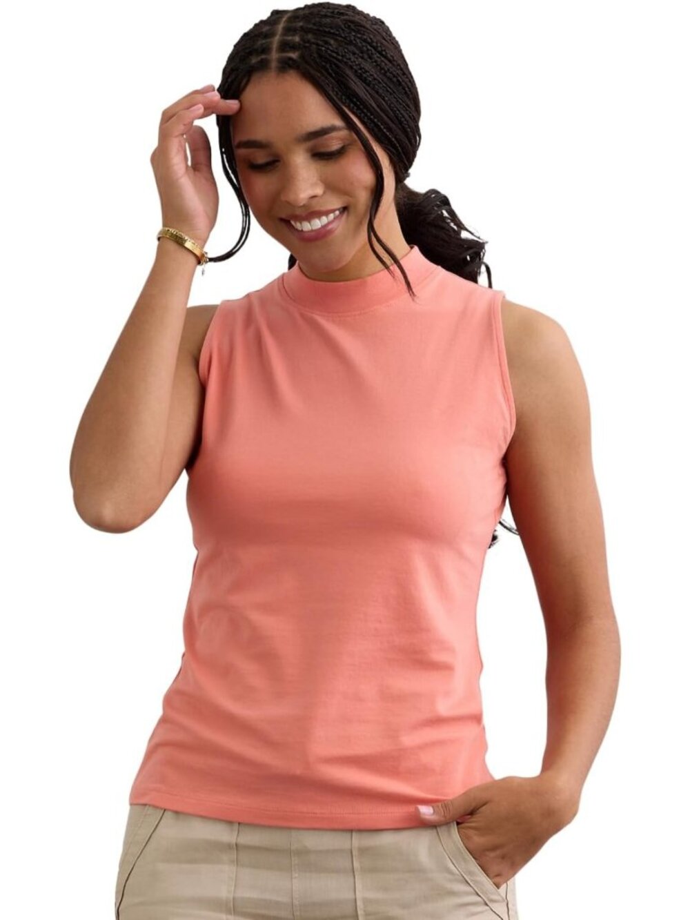 Organic Pima Cotton Sleeveless Mock Neck Top for Women - Eco-Friendly Fashion